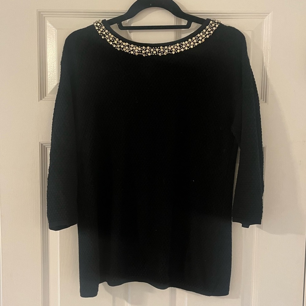 Nordstrom black sweater with jeweled collar